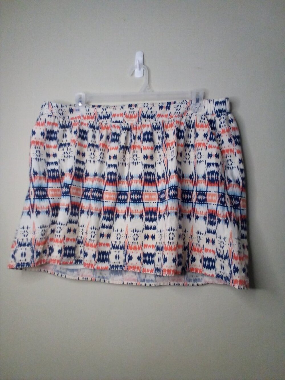 Old Navy Skirt Women XL Lined Short Elastic Pattern Cotton Cream Orange Blue